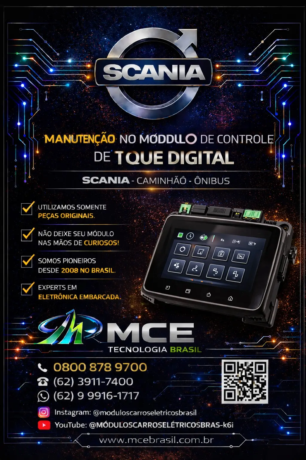 SUPORTE TÉCNICO PARA MÓDULO DE CONTROLE DE TOQUE DIGITAL SCANIA ELETRICO CAMINHÃO ONIBUS BRASIL
