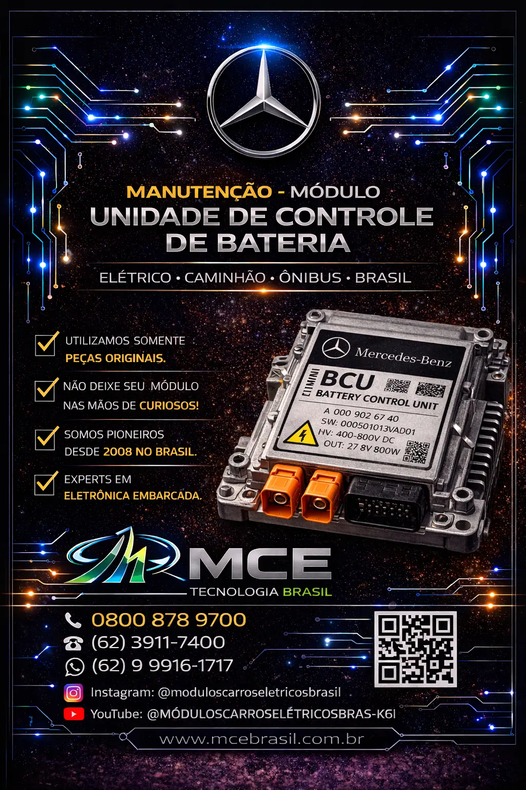SUPORTE TÉCNICO PARA MÓDULO UNIDADE DE CONTROLE DE BATERIA MERCEDES BENS ONIBUS CAMINHÃO ELETRICO BRASIL